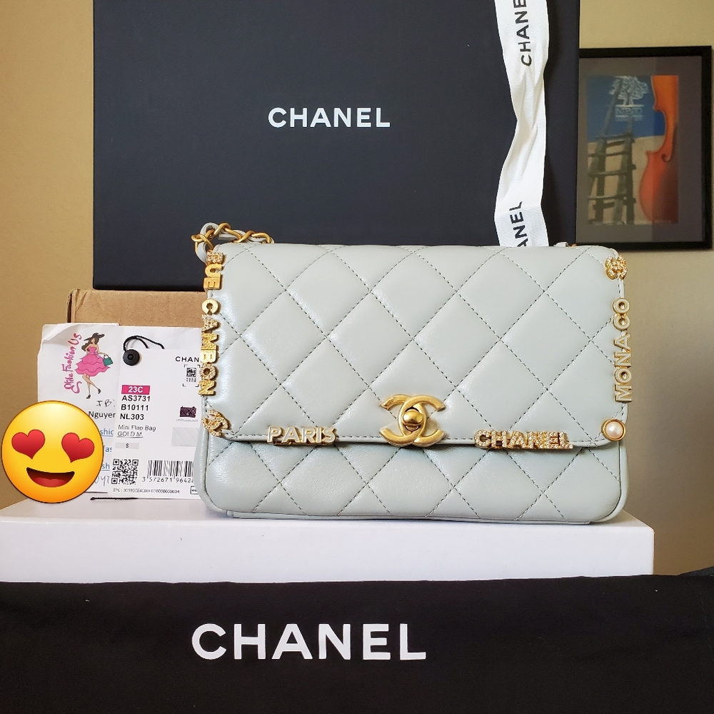 Chanel classic mini flap monaco grey lambskin bag